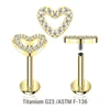 ULB12X12 Pack of 5 Gold PVD plated titanium internally threaded labrets, Thickness 1.2mm, with a CZ studded heart top