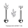 YBA12X14 Pack of 5 high polished titanium internally threaded tragus barbells, Thickness 1.2mm, with a leaf shaped top with 4 marquis cut prong set CZ stones and a lower 3mm plain ball YBA12X14 Pack of 5 high polished titanium internally threaded tragus barbells, Thickness 1.2mm, with a leaf shaped top with 4 marquis cut prong set CZ stones and a lower 3mm plain ball