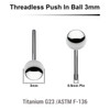 KYB05N3 Pack of 10 high polished titanium balls with 3mm diameter for threadless push in post