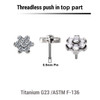 KTP05X01 Pack of 5 Titanium G23 threadless push in labret tops in flower shape with prong set CZ stones (1 central stone + 6 stones around)