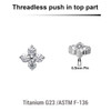 KTP05X10 Pack of 5 Titanium G23 threadless push in labret top with 4 round prong set 2mm CZ stones