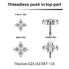 KTP05X10 Pack of 5 Titanium G23 threadless push in labret top with 4 round prong set CZ stones