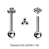 YBA12X17 Pack of 5 high polished titanium internally threaded tragus barbells, Thickness 1.2mm, with a plain trinity top and a lower 3mm plain ball