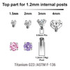 YTP12CZ2 Pack of 10 Titanium prong set CZ attachments for 1.2mm internally threaded items. Thread size 0.9mm YTP12CZ2 Pack of 10 Titanium prong set CZ attachments for 1.2mm internally threaded items. Thread size 0.9mm