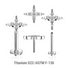 KLBXXX06 Pack of 5 high polished titanium threadless push in labrets with cross-shaped top with prong set CZ stones