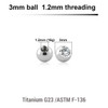 TYB12J3 Pack of 10 high polished titanium G23 balls with a 3mm diameter and a bezel set crystal, 1.2mm threading