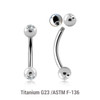 TBN12BJ3 Pack of 10 Titanium eyebrow bananas, Thickness 1.2mm, with two 3mm bezel set crystal balls TBN12BJ3 Pack of 10 Titanium eyebrow bananas, Thickness 1.2mm, with two 3mm bezel set crystal balls