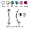 TBN12BJ3 Pack of 10 Titanium eyebrow bananas, Thickness 1.2mm, with two 3mm bezel set crystal balls