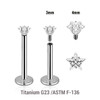 YLB12CZS Pack of 10 high polished titanium internally threaded labrets, Thickness 1.2mm, with prong set star shaped CZ stones