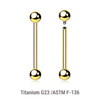 UBA16B4 Pack of 5 Gold PVD plated titanium internally threaded nipple barbells, Thickness 1.6mm, Ball size 4mm UBA16B4 Pack of 5 Gold PVD plated titanium internally threaded nipple barbells, Thickness 1.6mm, Ball size 4mm
