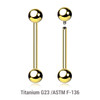 UBA16B5 Pack of 5 Gold PVD plated titanium internally threaded tongue barbells, Thickness 1.6mm, Ball size 5mm UBA16B5 Pack of 5 Gold PVD plated titanium internally threaded tongue barbells, Thickness 1.6mm, Ball size 5mm