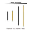 EYBA16N Pack of 10 straight barbell posts in PVD plated Titanium G23 with external threading, thickness 1.6mm EYBA16N Pack of 10 straight barbell posts in PVD plated Titanium G23 with external threading, thickness 1.6mm