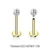 ULB12BF3 Pack of 5 Gold PVD plated titanium internally threaded labrets, Thickness 1.2mm, with 3mm multi-crystal balls with epoxy resin cover. ULB12BF3 Pack of 5 Gold PVD plated titanium internally threaded labrets, Thickness 1.2mm, with 3mm multi-crystal balls with epoxy resin cover.