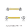 UBA12BF3 Pack of 5 Gold PVD plated titanium internally threaded tragus barbells, Thickness 1.2mm, with two 3mm multi-crystal balls with epoxy resin cover. UBA12BF3 Pack of 5 Gold PVD plated titanium internally threaded tragus barbells, Thickness 1.2mm, with two 3mm multi-crystal balls with epoxy resin cover.