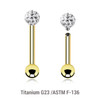 UBA12BF3S Pack of 5 Gold PVD plated titanium internally threaded tragus barbells, Thickness 1.2mm, with a top 3mm multi-crystal ball with epoxy resin cover and a lower 3mm plain ball UBA12BF3S Pack of 5 Gold PVD plated titanium internally threaded tragus barbells, Thickness 1.2mm, with a top 3mm multi-crystal ball with epoxy resin cover and a lower 3mm plain ball