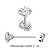 TES08CZ Pack of 5 pairs of Titanium G23 Ear studs with prong set cubic zirconia