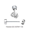 TES08J Pack of 5 pairs of Titanium G23 Ear studs with round top with bezel set crystal and butterflies with titanium engraving