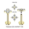 ULB12X10 Pack of 5 Gold PVD plated titanium internally threaded labrets, Thickness 1.2mm, with quadruple prong set CZ top