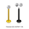 ELB12BF3 Pack of 5 PVD plated titanium G23 labrets, Thickness 1.2mm, with 3mm multi-crystal ball with epoxy resin cover