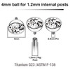 YYB12J4H Pack of 10 high polished titanium G23 half jewel balls with bezel set crystal with 4mm diameter for 1.2mm internally threaded posts