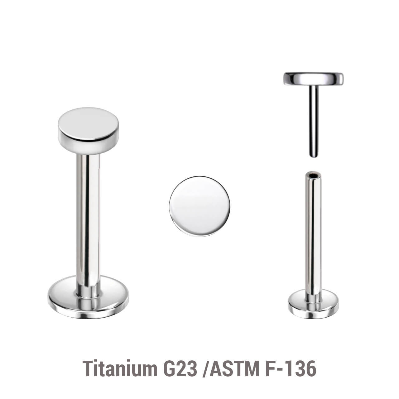 KLBXXDI3 Pack of 5 high polished titanium threadless push in labrets with 3mm flat round disk tops