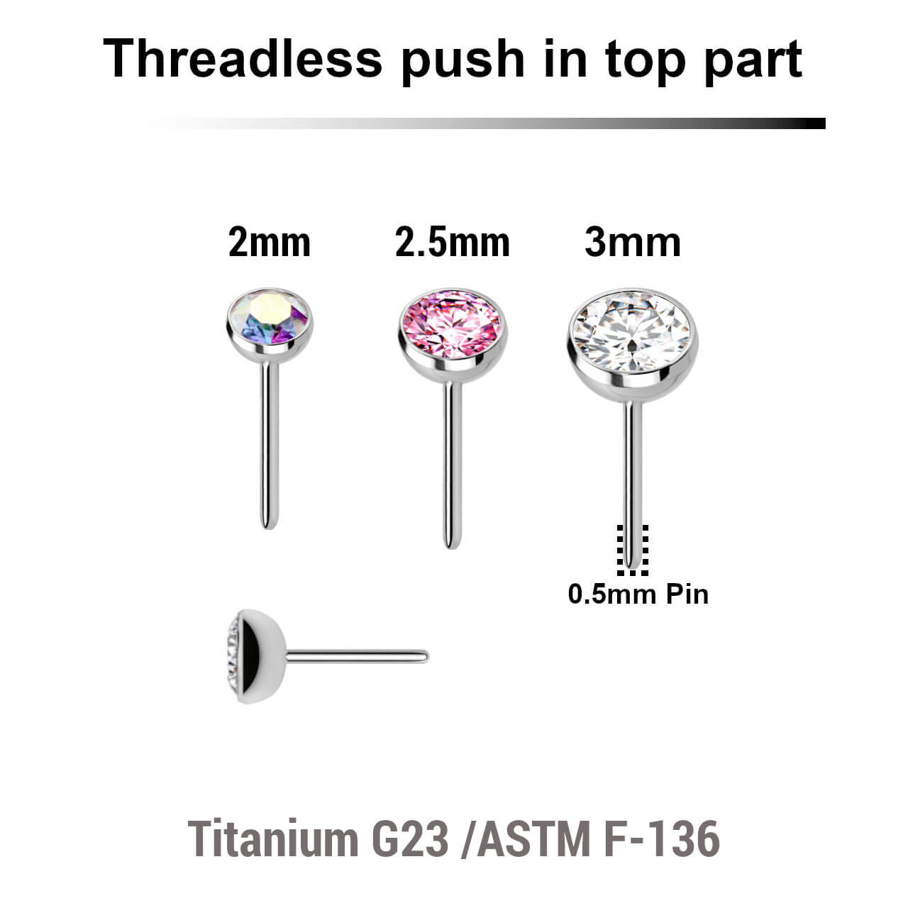 KYB05JH Pack of 10 Titanium half ball crystal tops for threadless body jewelry