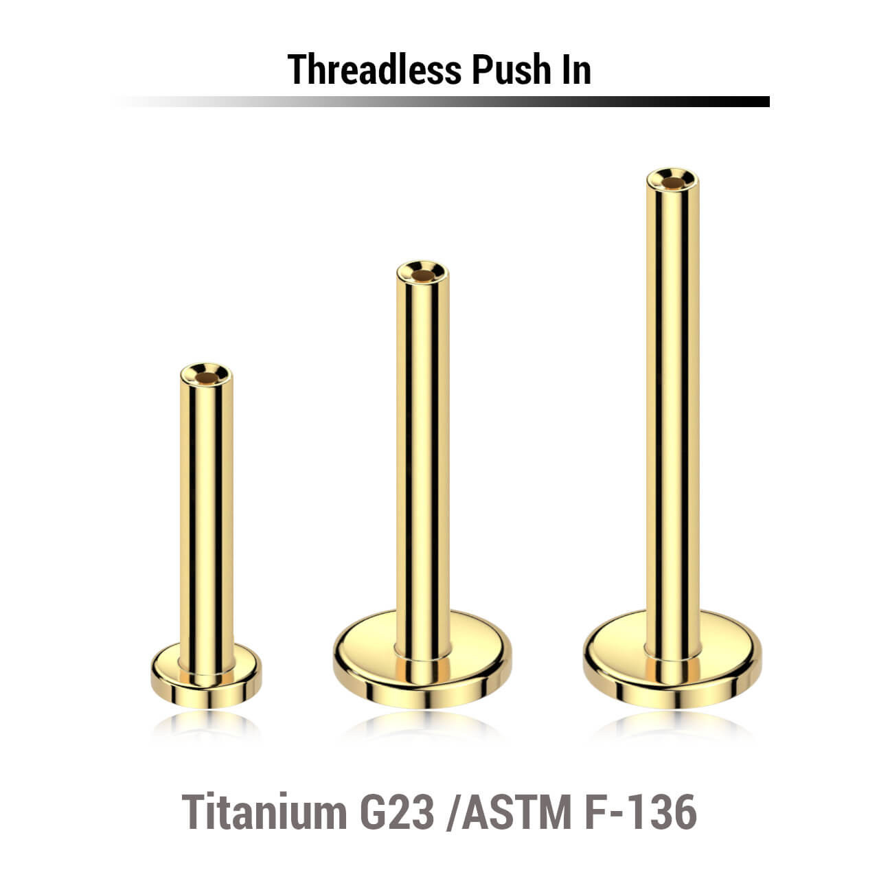 LYLBXXN Pack of 10 threadless push in labret posts in Gold PVD plated titanium
