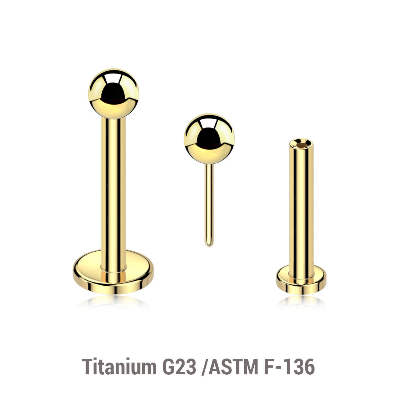 LLBXXB25 Pack of 10 Gold PVD plated Titanium threadless push in labrets, Ball size 2.5mm