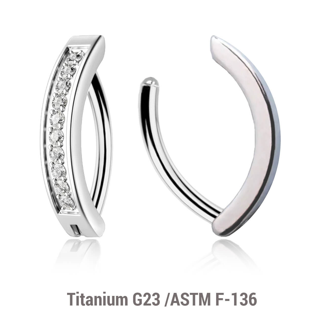 TSG16HX05 Pack of 3 Titanium hinged belly bananas with forward facing round CZ stones, Thickness 1.6mm