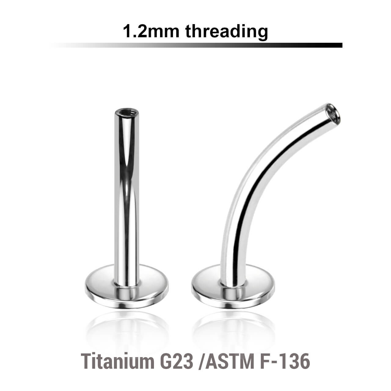 YYCL12N Pack of 10 internally threaded curved labret posts with 4mm base plate in high polished titanium, thickness 1.2mm
