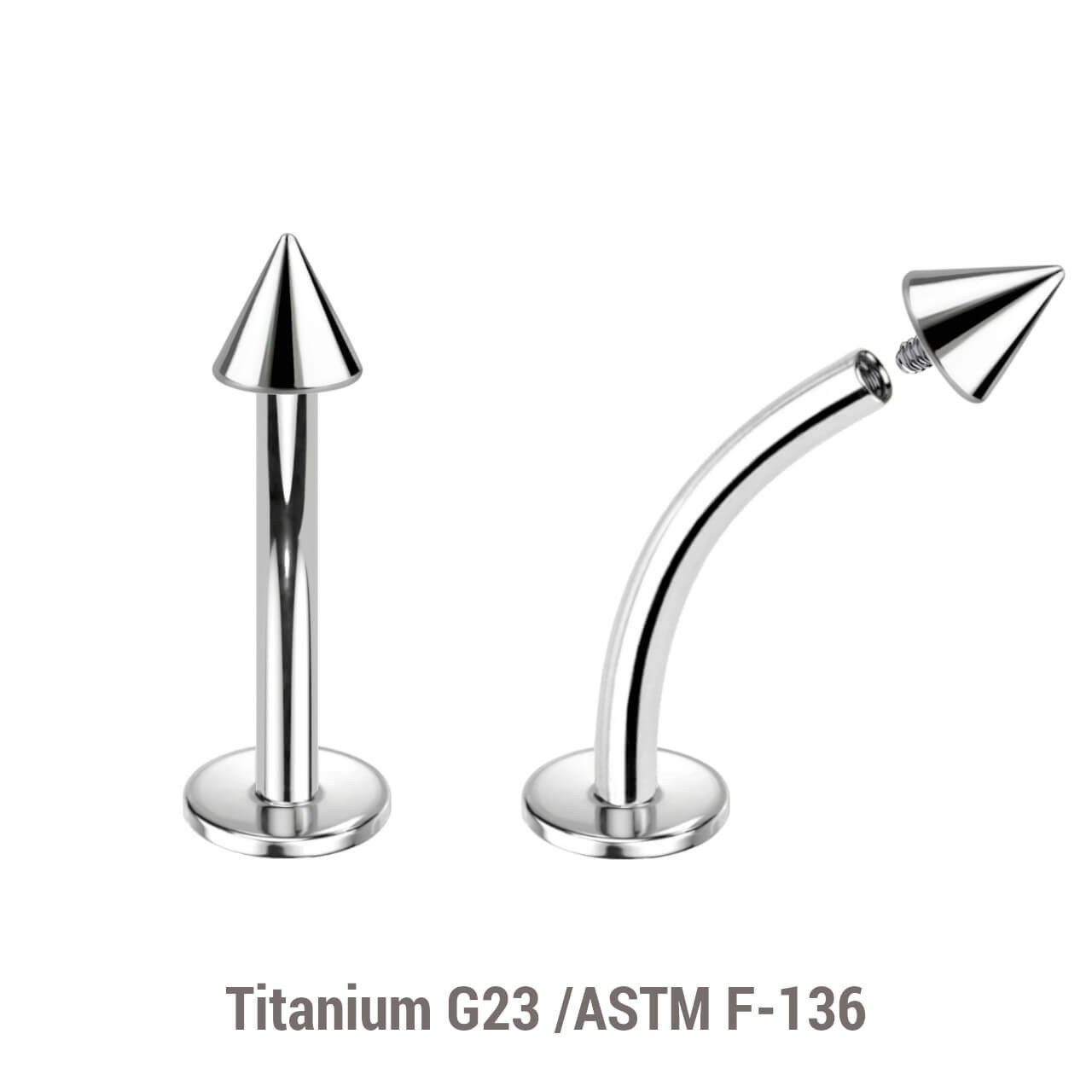 YCL12C3 Pack of 10 high polished titanium internally threaded curved labrets, Thickness 1.2mm, with 3mm Cone