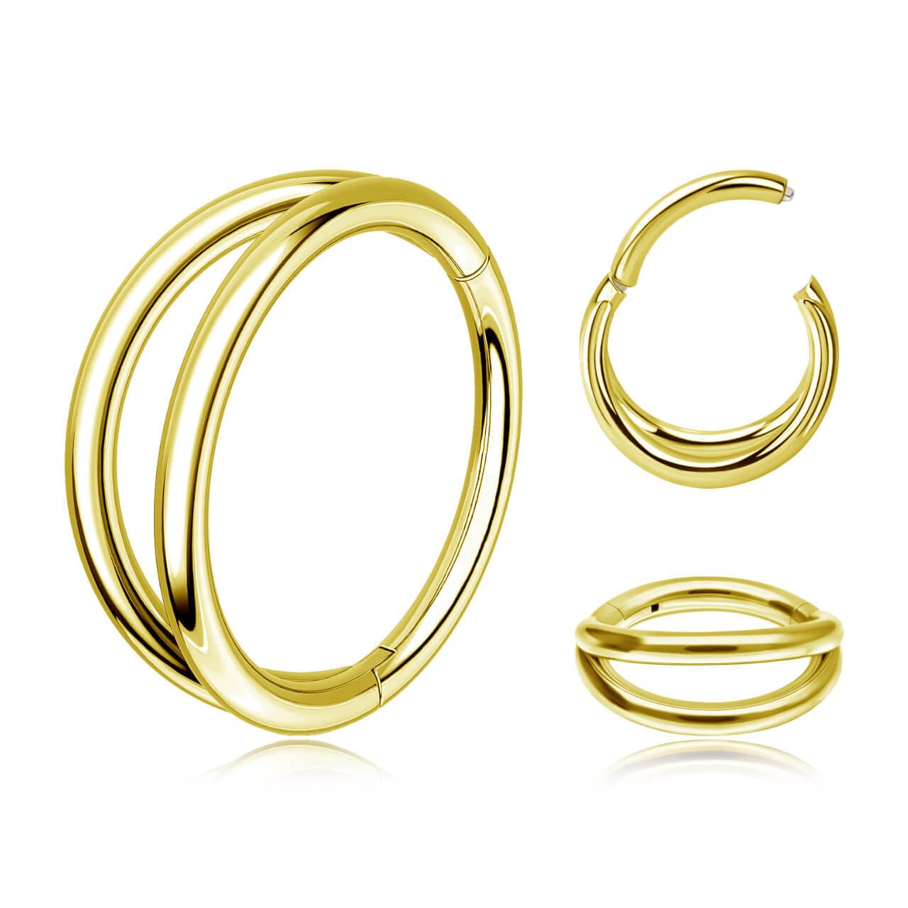 PSG12HX08 Pack of 5 PVD plated 316L steel hinged segment rings with a double hoop design, Thickness 1.2mm