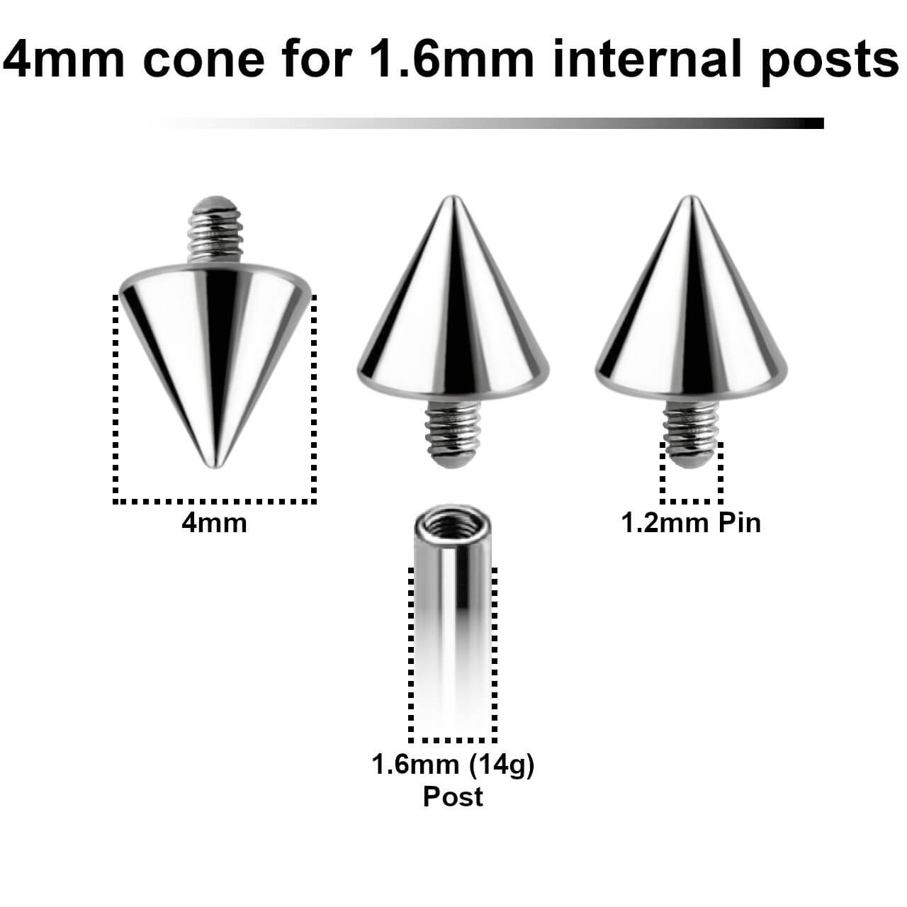 YYC16N4 Pack of 25 high polished titanium cones with 4mm diameter for 1.6mm internally threaded post
