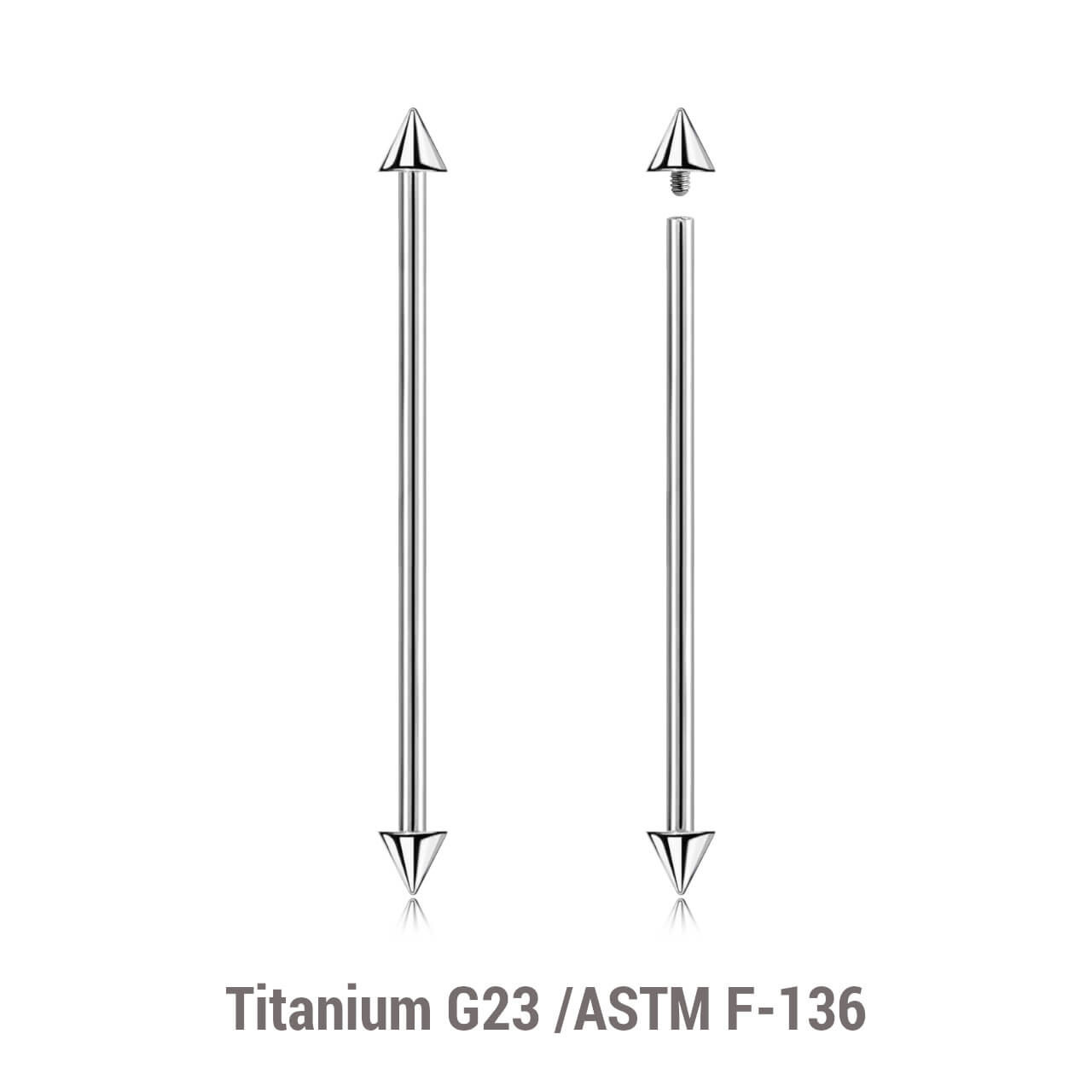 YBA16C4I Pack of 10 high polished titanium internally threaded Industrial barbells, Thickness 1.6mm, Cone size 4mm
