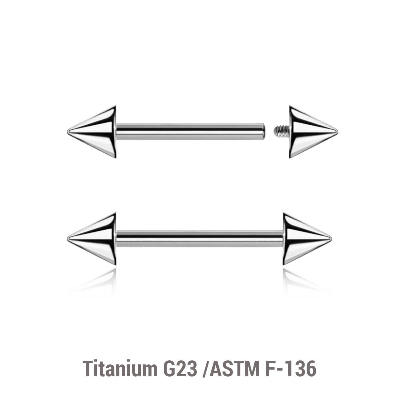 YBA16C5 Pack of 10 high polished titanium internally threaded nipple barbells, Thickness 1.6mm, Cone size 5mm