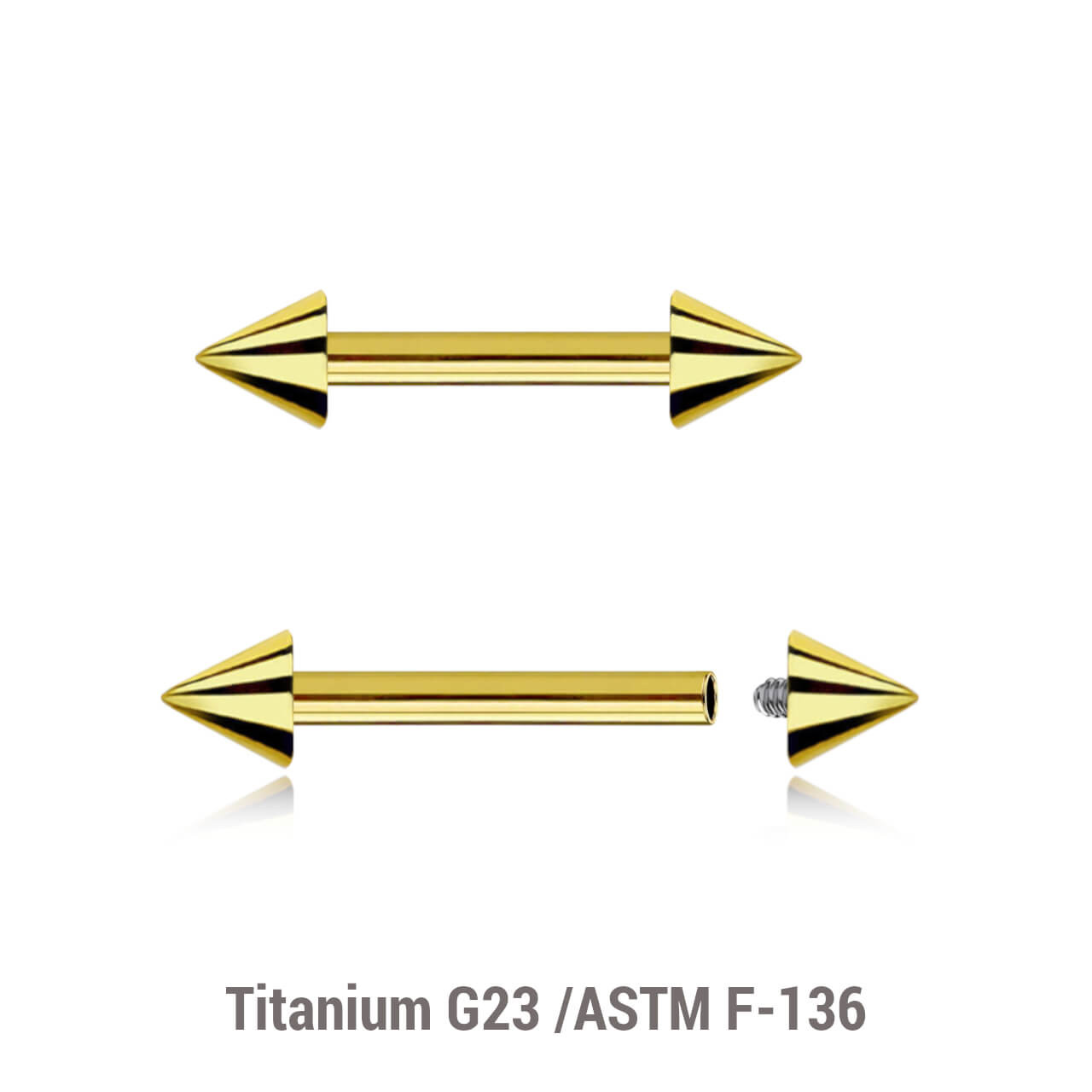 UBA16C4 Pack of 5 Gold PVD plated titanium internally threaded nipple barbells, Thickness 1.6mm, Cone size 4mm
