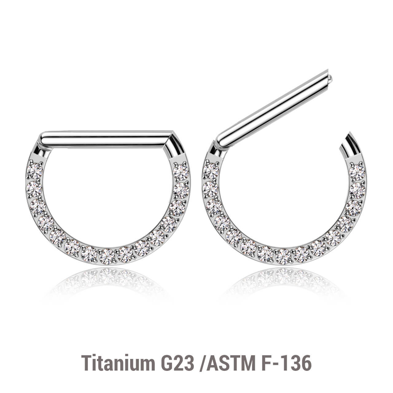 TSG12HX12 Pack of 5 Titanium hinged segment rings in D shape with forward facing prong set CZs