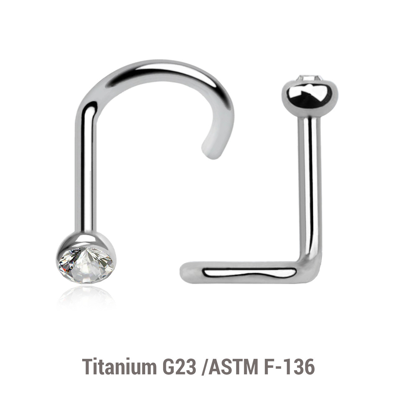 TNS01BJ25 Pack of 10 Titanium G23 nose screws with 2.5mm rounded top with bezel set crystal, thickness 1mm