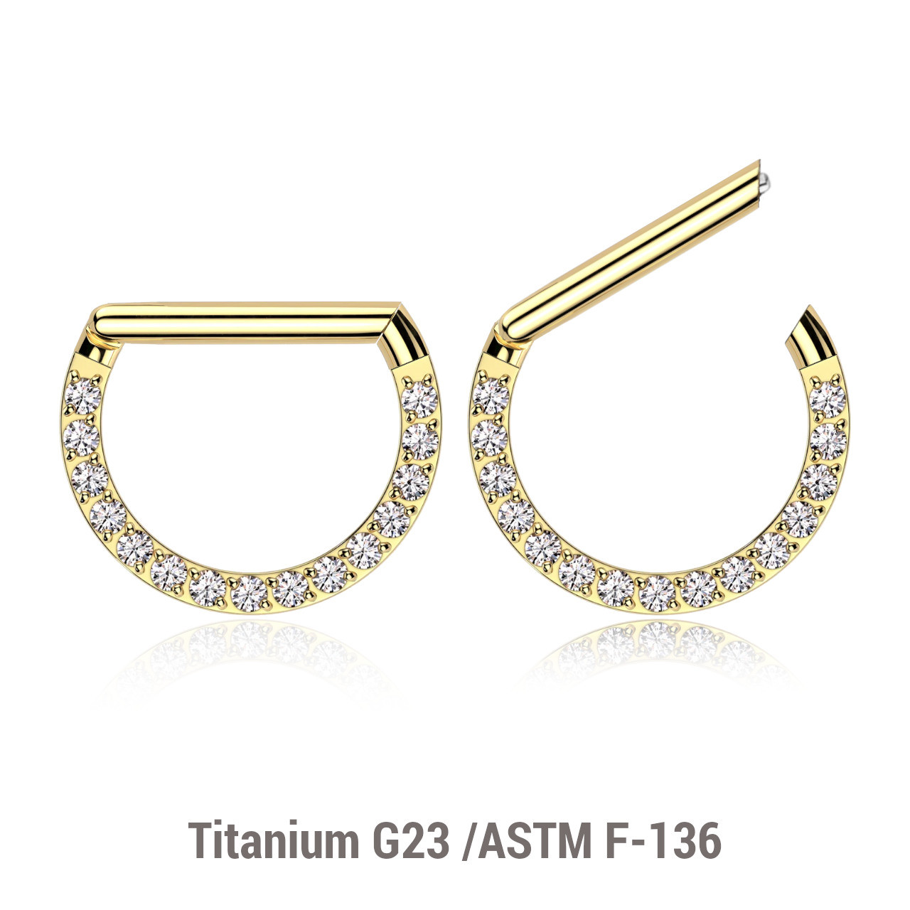 ESG12HX12 Pack of 5 Gold PVD plated titanium hinged segment rings in D shape with forward facing prong set CZs