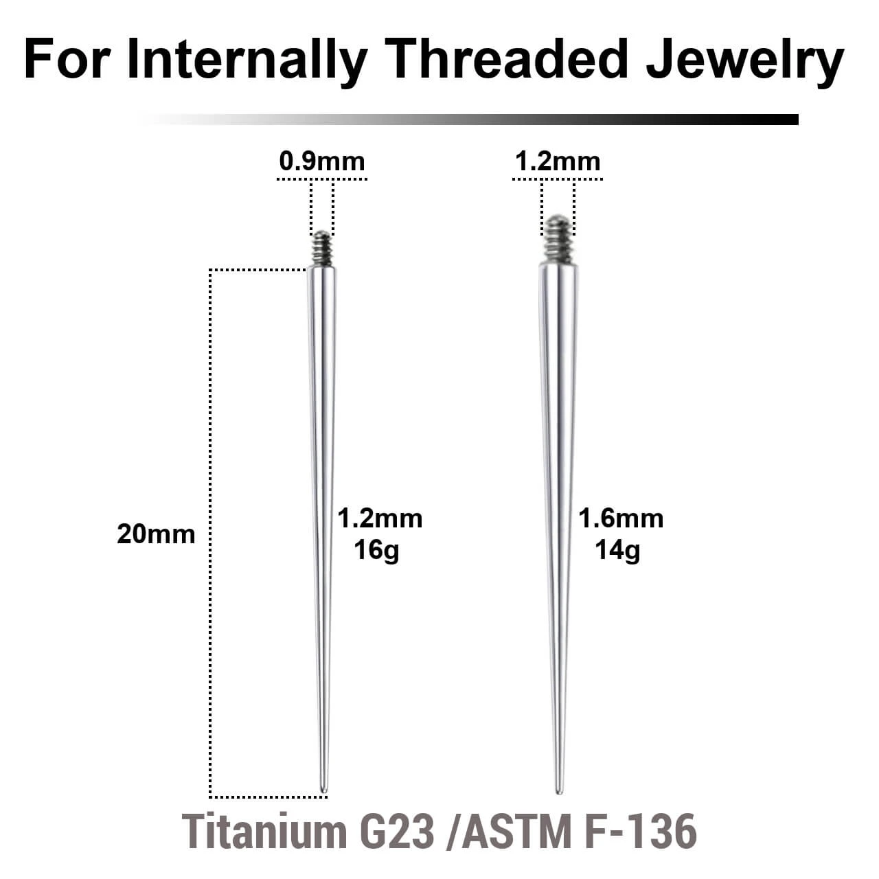 NPIXNT Pack of 10 High polished titanium Insertion Pins for internally threaded body jewelry