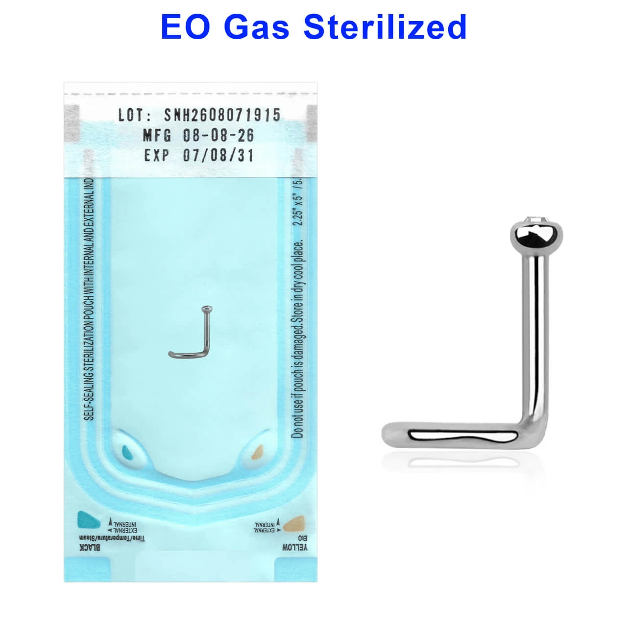 ZNS01BJ2 Sterilized body piercing pack of 10 surgical steel nose screws with 2mm ball shaped top with bezel set crystal, thickness 1mm