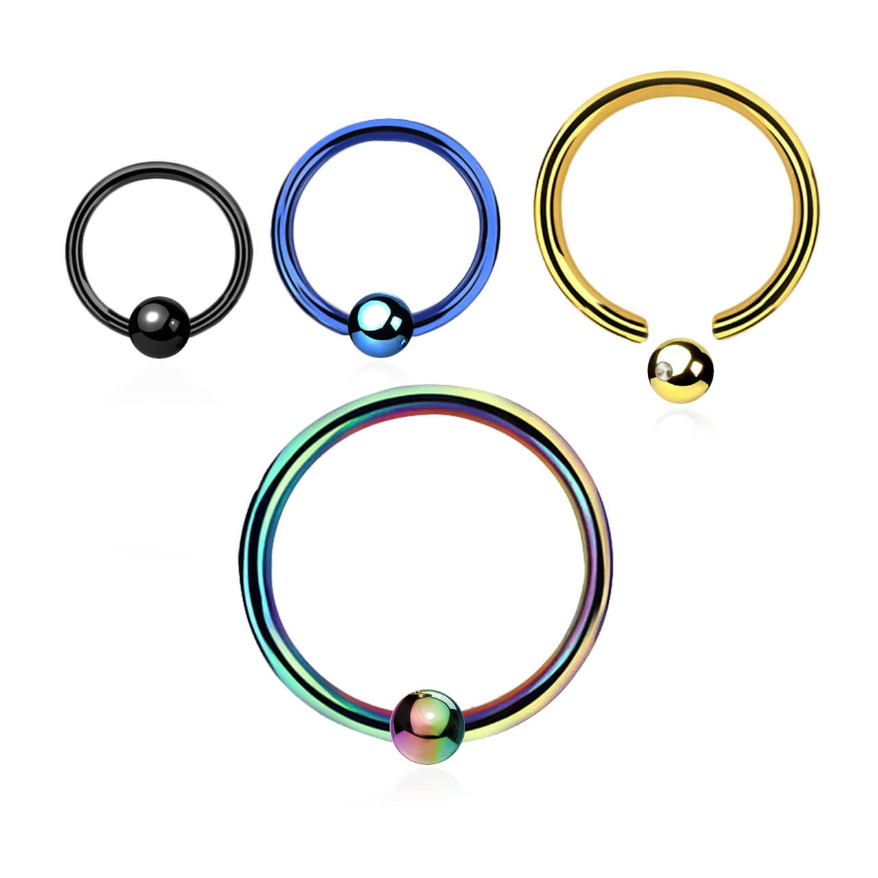 PBC12B3 Wholesale Assortment of 25 black anodized plated 316L steel ball closure rings, Thickness 1.2mm, Ball size 3mm
