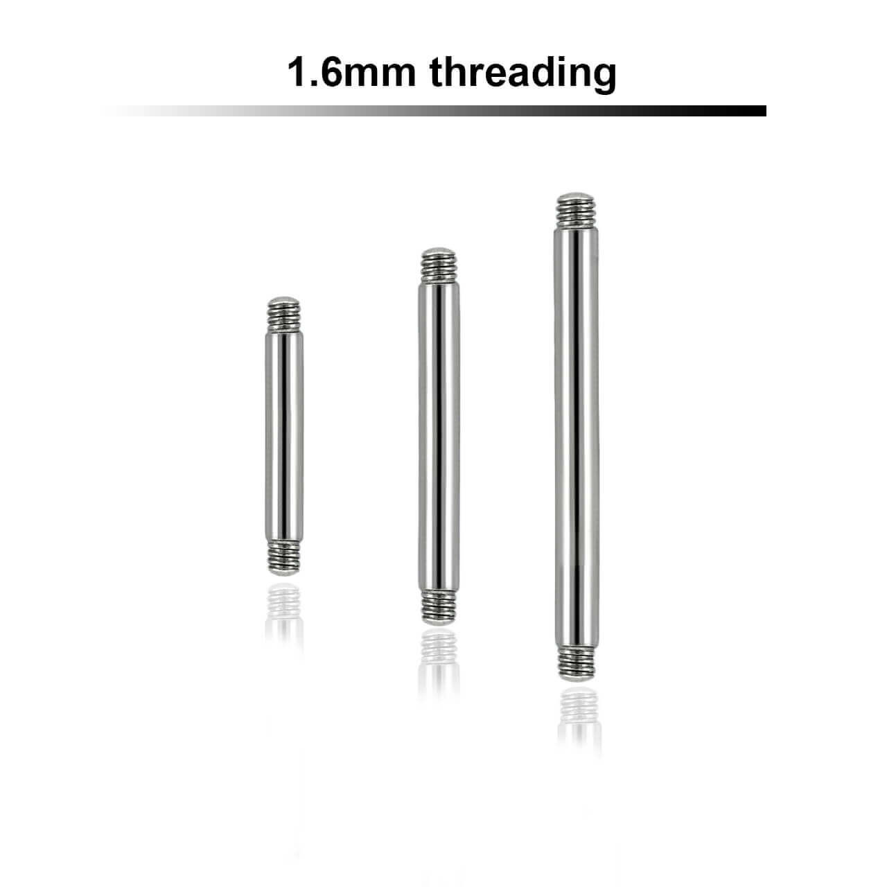 SYBA16N Piercing studio supplies: Pack of 25 pcs. of straight barbell posts in surgical steel, thickness 1.6mm