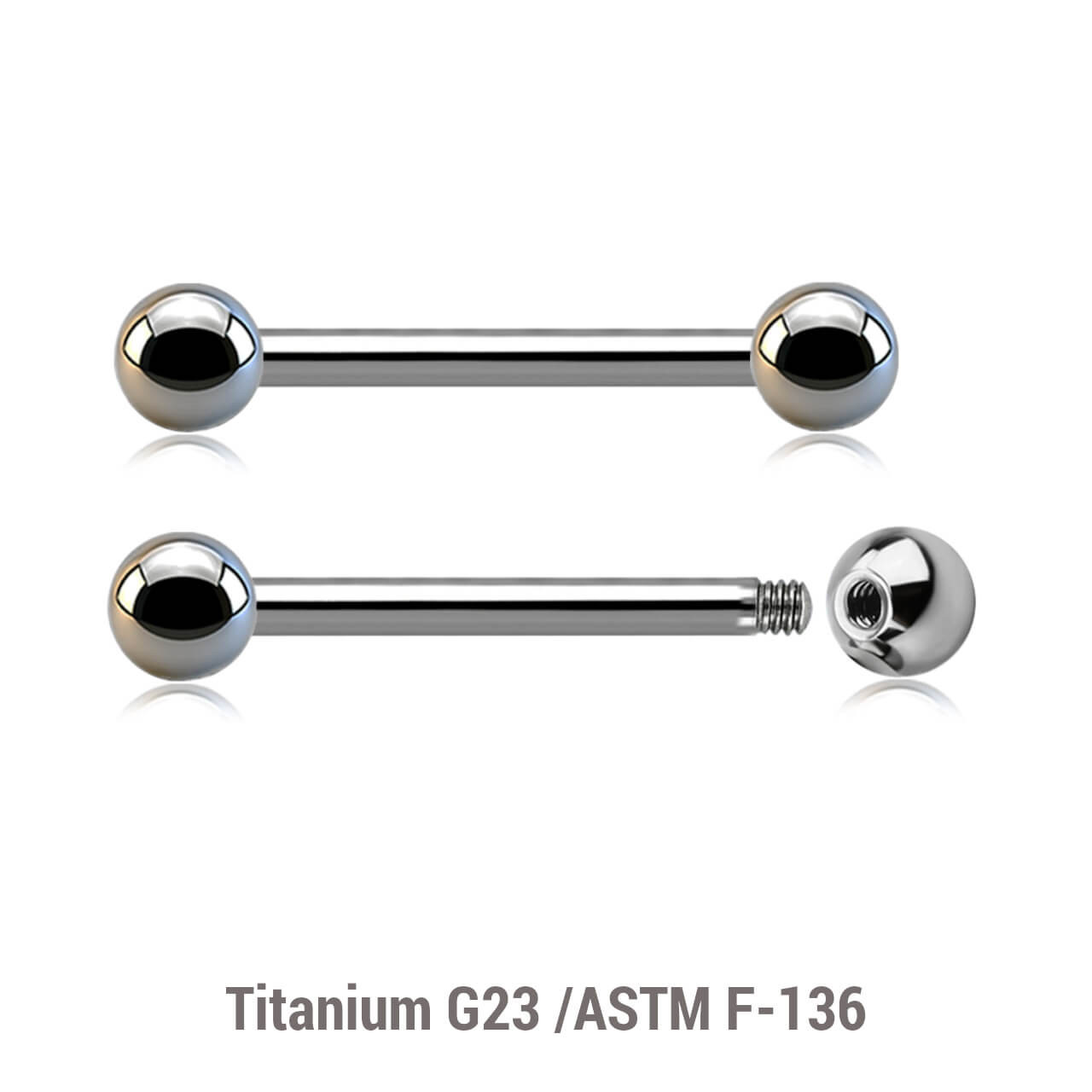 TBA16B4N Wholesale Assortment of 10 high polished titanium G23 nipple barbells, Thickness 1.6mm, Ball size 4mm