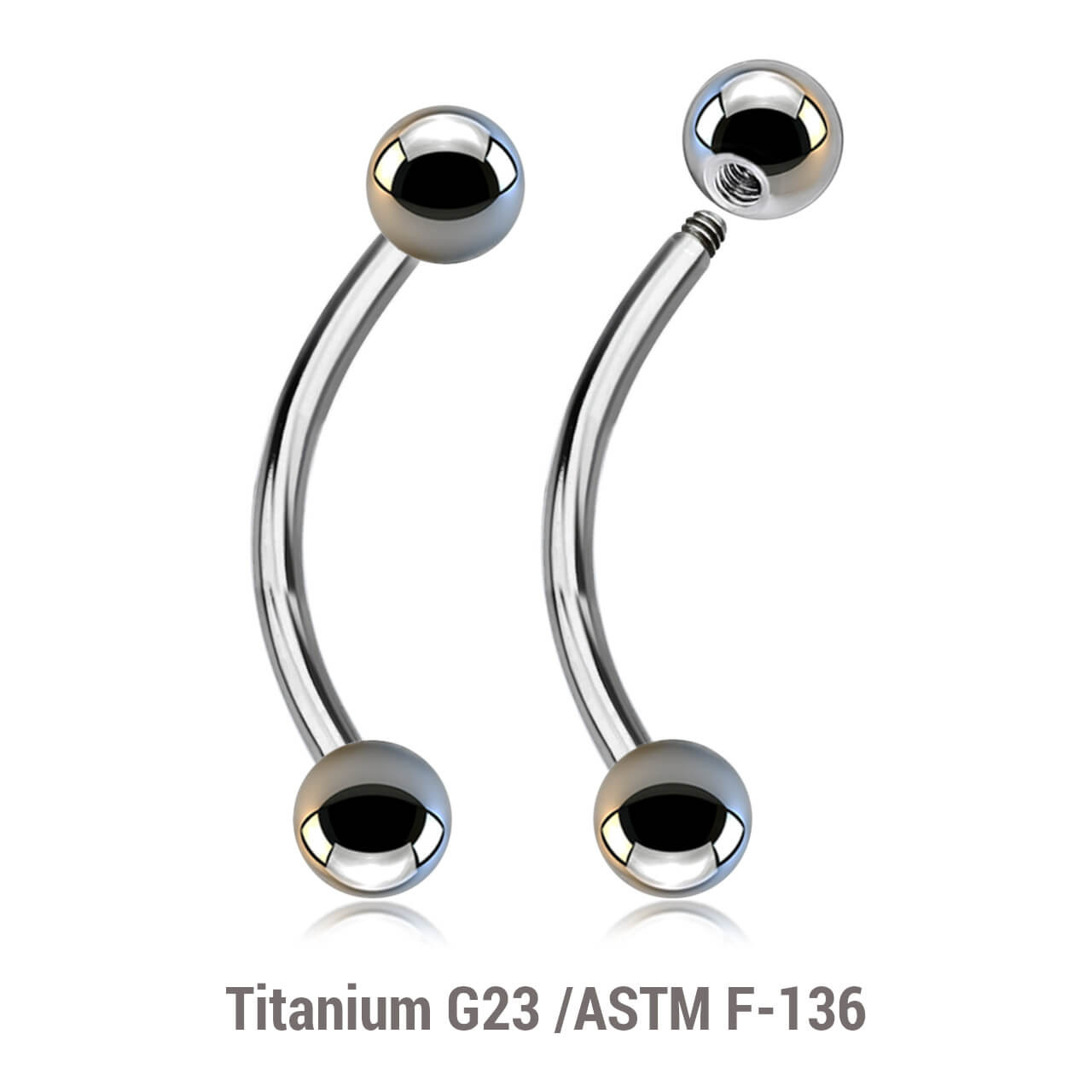 TBN12B4 Wholesale Lot of 10 high polished titanium G23 eyebrow bananas, Thickness 1.2mm, Ball size 4mm