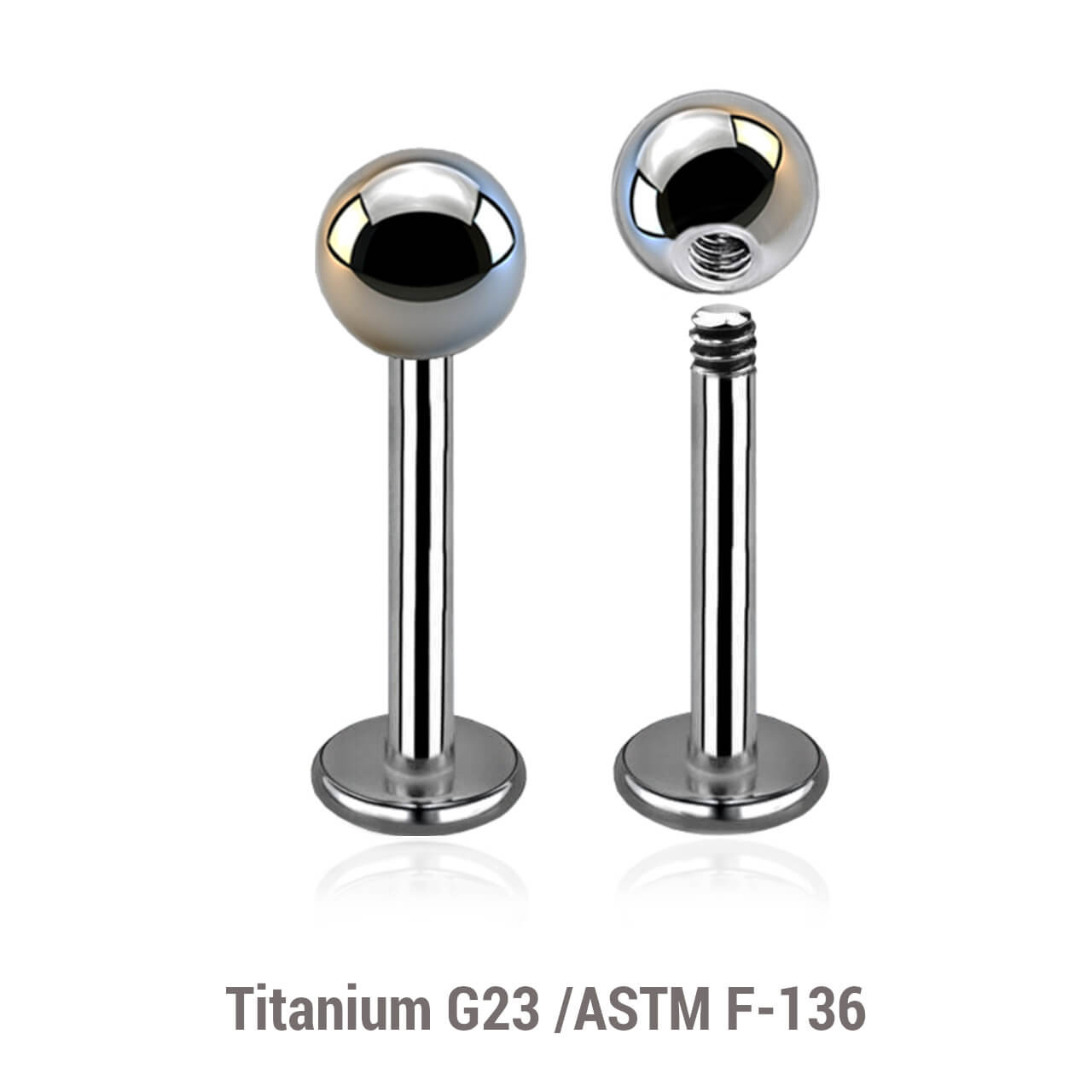 TLB12B4 Wholesale Assortment of 10 high polished titanium G23 labrets, Thickness 1.2mm, Ball size 4mm