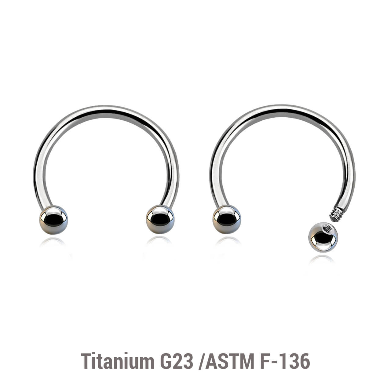 TCB12B25 Wholesale Pack of 10 high polished titanium G23 horseshoe circular barbells, Thickness 1.2mm, Ball size 2.5mm