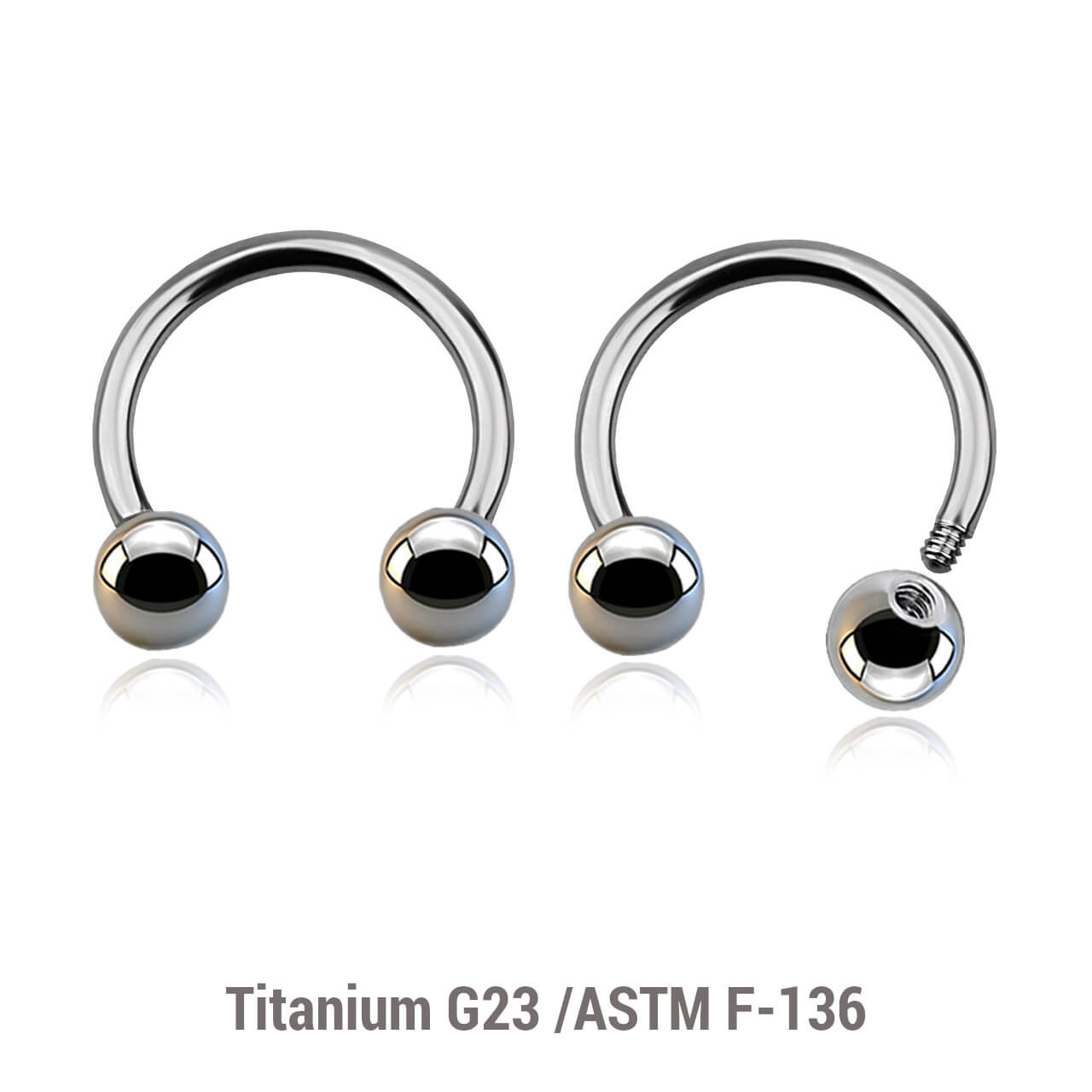 TCB12B4 Wholesale Pack of 10 high polished titanium G23 horseshoe circular barbells, Thickness 1.2mm, Ball size 4mm