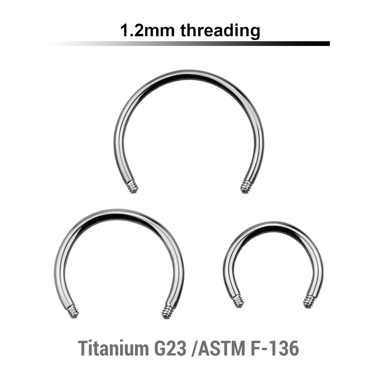 TYCB12N Piercing studio supplies: Pack of 25 pcs. of circular barbell posts in high polished titanium G23, thickness 1.2mm