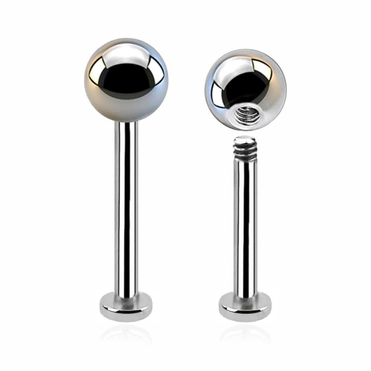 SLB12B4T Bulk Body Jewelry Pack of 25 surgical steel tragus labrets with 2.5mm disk, Thickness 1.2mm, Ball size 4mm